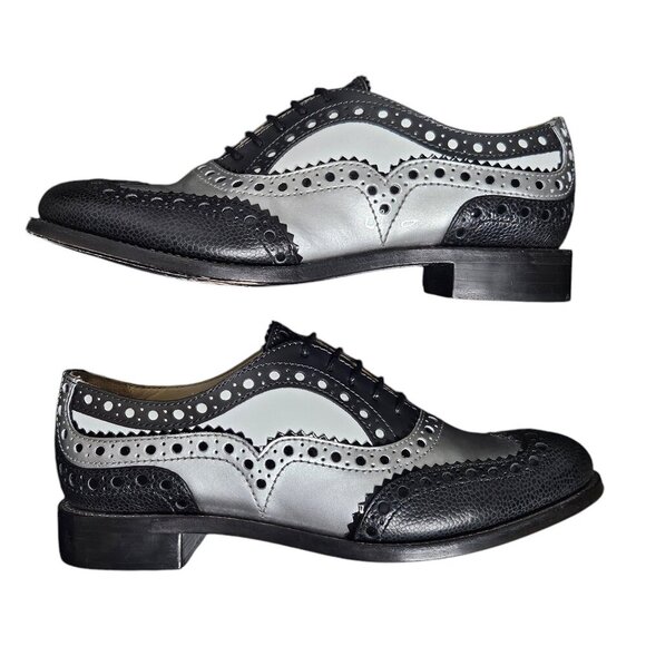 Office of Angela Scott Mr. Doubt Wingtip Brogue Silver Black Leather Oxford 36.5 - Picture 7 of 16